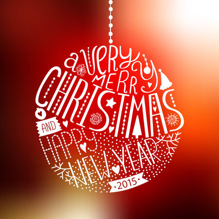 Vector christmas ball with new year lettering. Illustration on red background 2015のイラスト素材