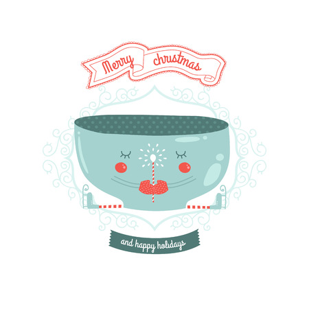 Christmas vector card with cute mug, magic wand and skates isolated on white backgroundのイラスト素材