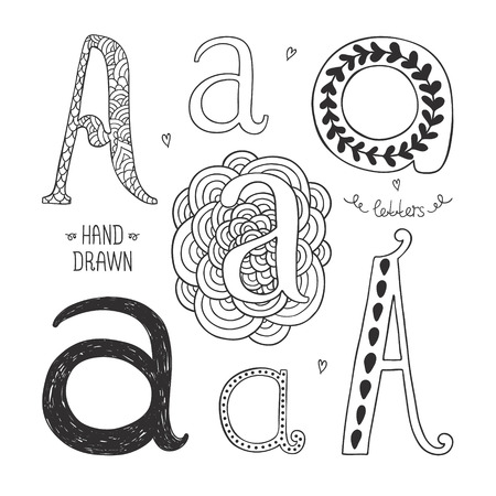 Vector hand drawn alphabet, letter a. Doodle letters set isolated on white backgroundのイラスト素材
