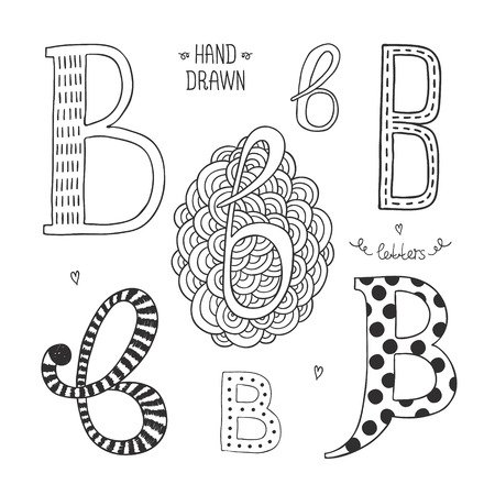 Vector hand drawn alphabet, letter b. Doodle letters set isolated on white backgroundのイラスト素材