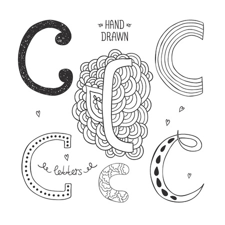 Vector hand drawn alphabet, letter c. Doodle letters set isolated on white backgroundのイラスト素材