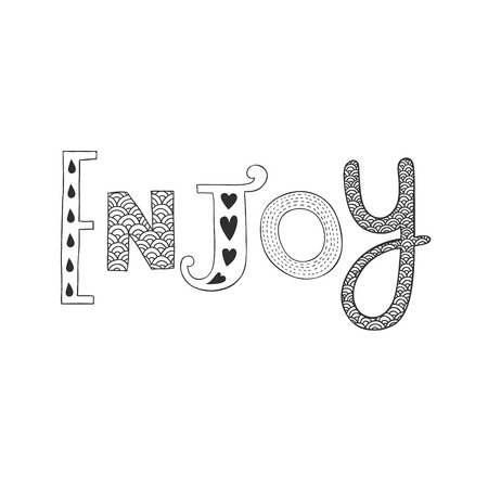 Vector hand drawn lettering Enjoy, decorative lettersのイラスト素材