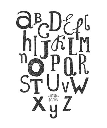 Vector hand drawn alphabet isolated on white background, doodle letters collectionのイラスト素材