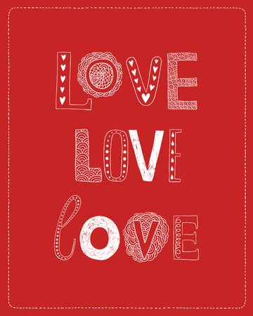 Love greeting card with hand drawn letters on red backgroundのイラスト素材