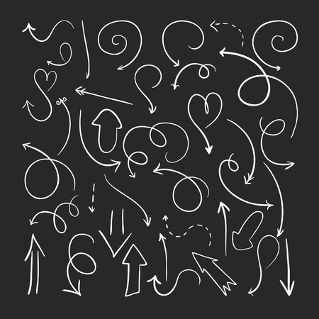 Vector hand drawn arrows collection on black backgroundのイラスト素材