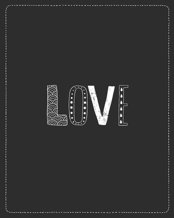 Love greeting card with hand drawn decorative letters on black backgroundのイラスト素材