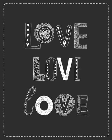 Love greeting card with hand drawn decorative letters on black backgroundのイラスト素材