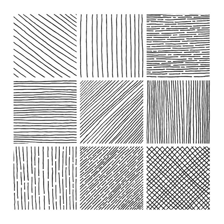 Vector collection ink hand drawn hatch texture, ink lines, points, hatching, strokes and abstract graphic design elements isolated on white backgroundのイラスト素材