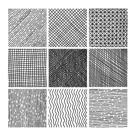 Vector collection ink hand drawn hatch texture, ink lines, points, hatching, strokes and abstract graphic design elements isolated on white backgroundのイラスト素材