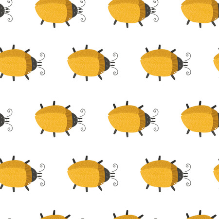Vector seamless animals pattern with cute beetle on white backgroundのイラスト素材