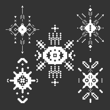 Vector Tribal elements, ethnic collection, aztec stile, tribal art, tribal design  isolated on black backgroundのイラスト素材