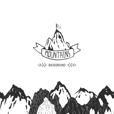 Mountains background, hand drawn mountain seamless patternのイラスト素材