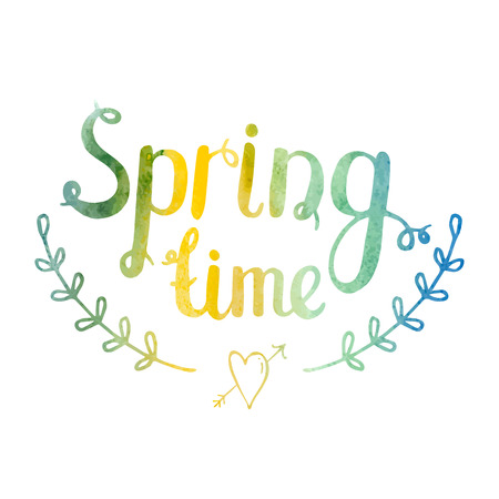 Hand drawn watercolor lettering Spring time isolated on white backgroundのイラスト素材
