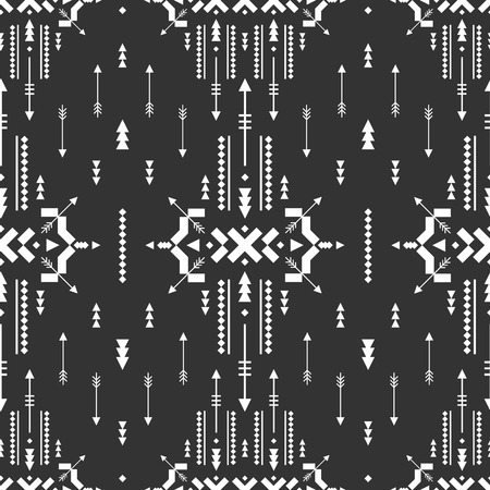 Vector Geometric background, Tribal seamless pattern, ethnic collection, aztec stile on black backgroundのイラスト素材