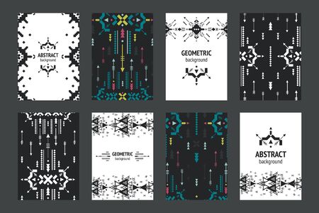 Set of geometric flyers, hipster background with tribal elements, arrows, triangularのイラスト素材