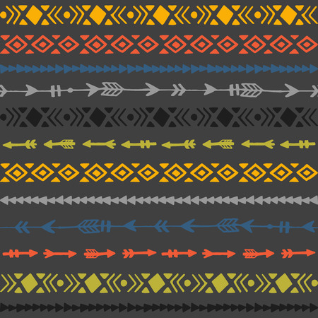 Tribal hand drawn background, ethic color doodle pattern, ink illustrationのイラスト素材