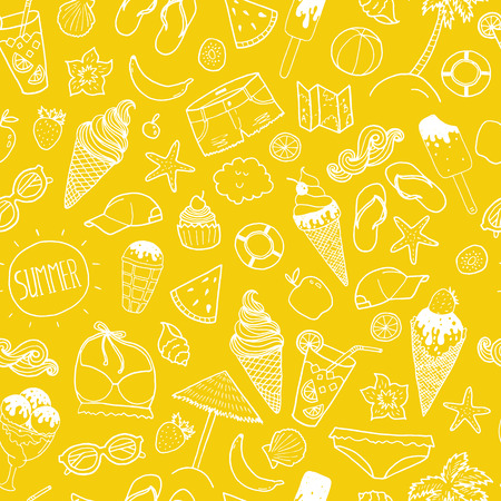 Vector summer hand drawn background with travel elementsのイラスト素材