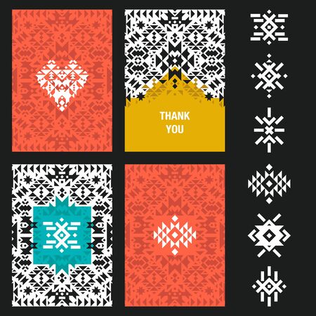 abstract card templates for design wedding cards, party invitations, birthday, Valentines day, cover with tribal,  navajo, ethnic, geometric patternsのイラスト素材