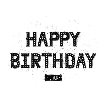 Happy birthday card with hand drawn lettering. Decorative vintage letters for design invitations, posters, cardsのイラスト素材