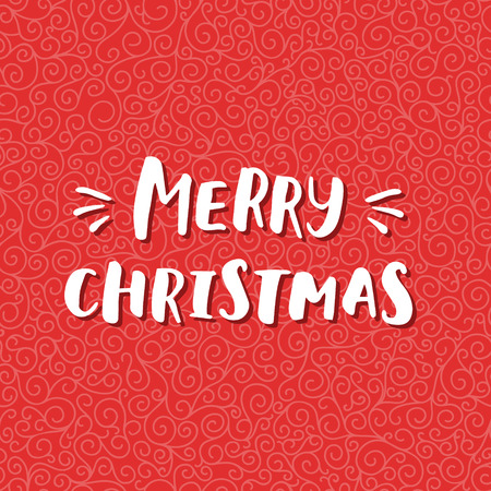 Merry Christmas and Happy New Year card with hand drawn lettering on red curle background. Cute Holiday patternのイラスト素材