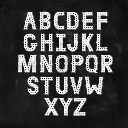 Vector Hand Drawn Alphabet with Vintage letters on chalkboard. Decorative Font for accentuation, Ink Letters, abcのイラスト素材