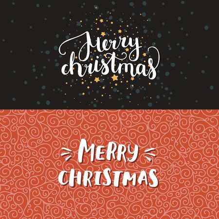 Merry Christmas background with handdrawn lettering. Cute Holiday card, vector illustrationのイラスト素材