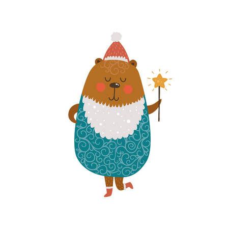 Christmas cute bear. Vector new year illustration with baby animalのイラスト素材