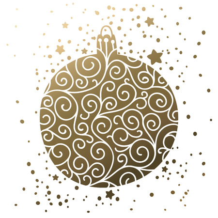 Merry Christmas and Happy New Year card with shine ball on white background. Gold christmas cardのイラスト素材