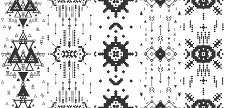 Vector Geometric background, Tribal seamless pattern, ethnic collection, aztec stile isolated on white backgroundのイラスト素材