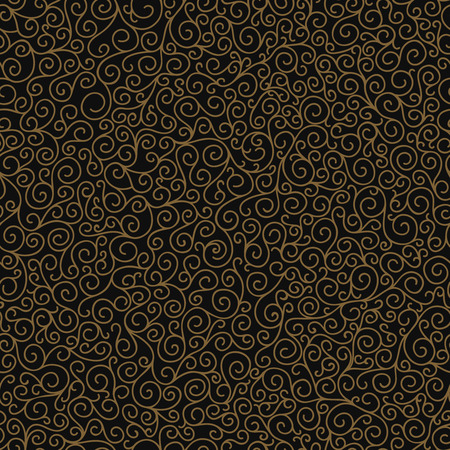 Christmas background with curly ornament, gold and black, winter seamless pattern for design cards, banners, decorationsのイラスト素材