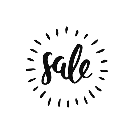 Vector sale label, handdrawn lettering isolated on white backgroundのイラスト素材