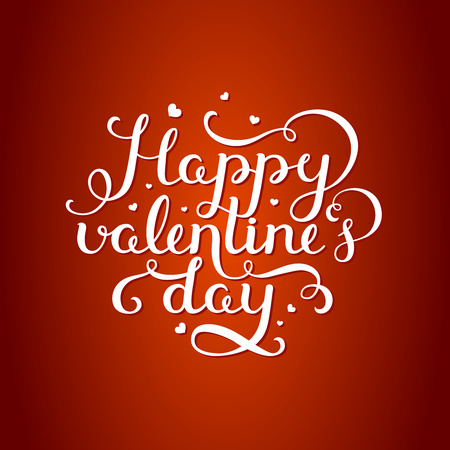 Happy valentines day. Valentine day card with handdrawn lettering and hearts on red background. Vector romantic cardのイラスト素材