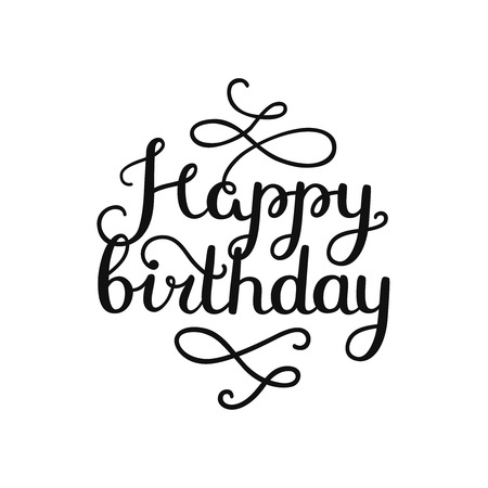 Happy birthday card with hand drawn lettering, isolated on white background. Vector calligraphic cardのイラスト素材