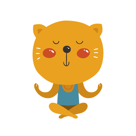Cartoon animal, cute baby animal. Vector cat yoga isolated on white background. For design greeting cards, prints, scrapbook, shirt, logo and moreのイラスト素材