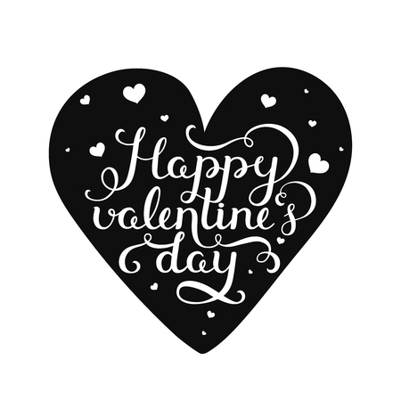 Happy valentines day. Valentin day card with handdrawn lettering on black heart. Vector romantic cardのイラスト素材