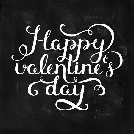 Happy valentines day. Valentin day card with handdrawn lettering on chalkboard. Vector romantic cardのイラスト素材