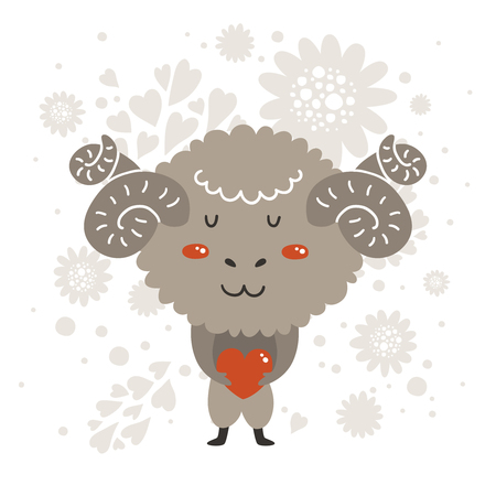 Cartoon animal, cute baby animal. Vector merinos isolated on white background. For design greeting cards, prints, scrapbook, shirt, logo and moreのイラスト素材