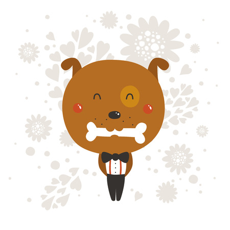 Cartoon animal, cute baby animal. Vector dog isolated on white background. For design greeting cards, prints, scrapbook, shirt, logo and moreのイラスト素材