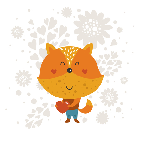 Cartoon animal, cute baby animal. Vector fox isolated on white background. For design greeting cards, prints, scrapbook, shirt, logo and moreのイラスト素材