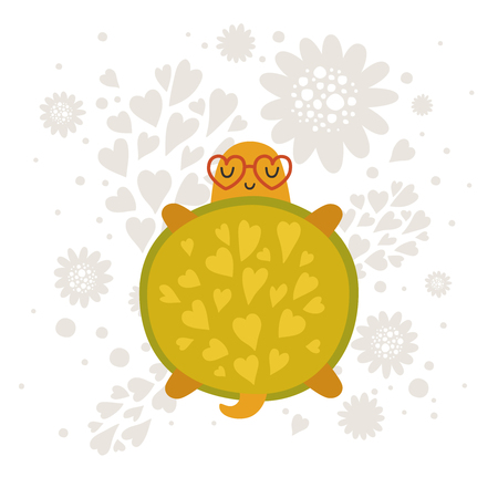 Cartoon animal, cute baby animal. Vector turtle isolated on white background. For design greeting cards, prints, scrapbook, shirt, logo and moreのイラスト素材