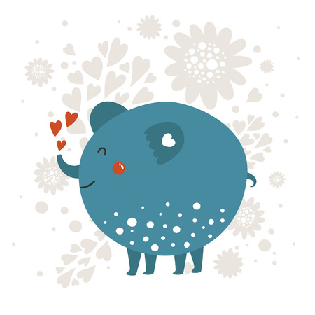 Cartoon animal, cute baby animal. Vector elephant isolated on white background. For design greeting cards, prints, scrapbook, shirt, logo and moreのイラスト素材