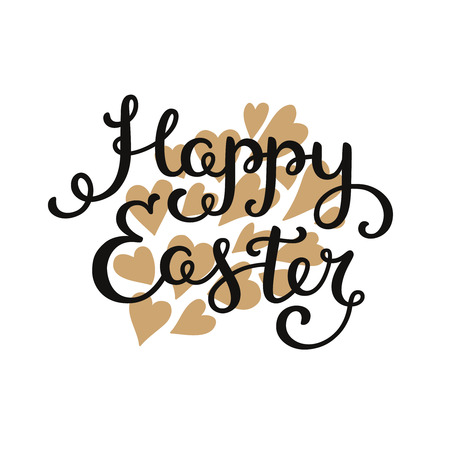 Vector easter card with handdrawn lettering and gold hearts on white background for design greeting cardsのイラスト素材