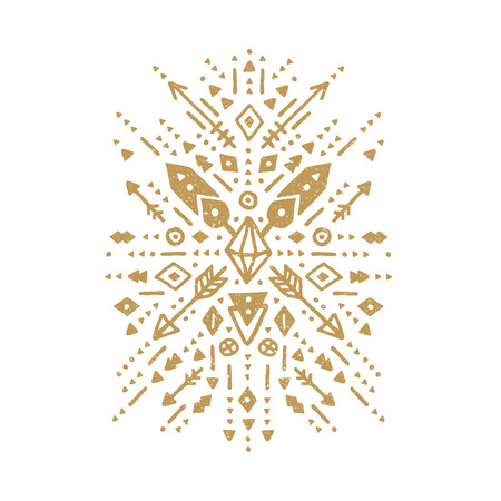 Vector tribal patterns, aztec shapes with ethnic elements. Gold tribal design, flash tattoo isolated on white backgroundのイラスト素材