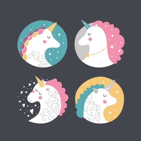 Vector baby unicorn. Kids illustration for design prints, cards and birthday invitations. Kids print with cute unicornsのイラスト素材