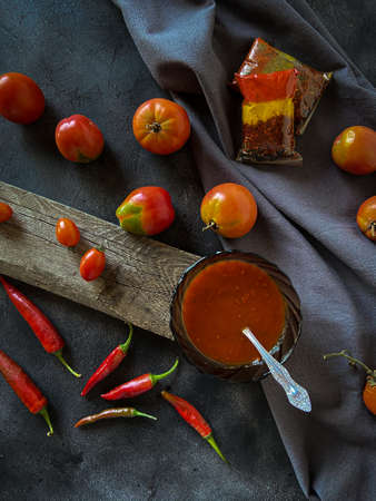 ingredients for making tomato ketchupの写真素材