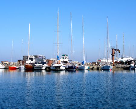 Moored yachtsの写真素材