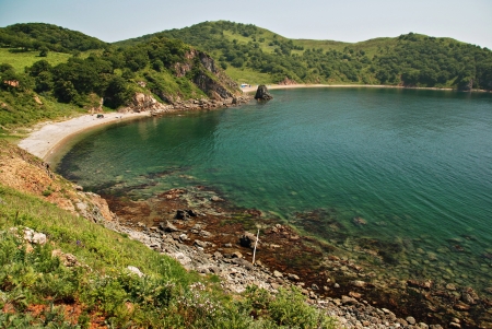 Beautiful seascape, Marble bay, Putyatin island, Far East, Primorye, Russiaの写真素材