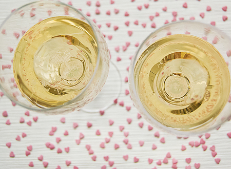 champagne, champagne poured into glass, two glassesの写真素材