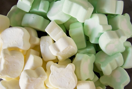 Marshmallow, colorful marshmallow, marshmallow in a plateの写真素材