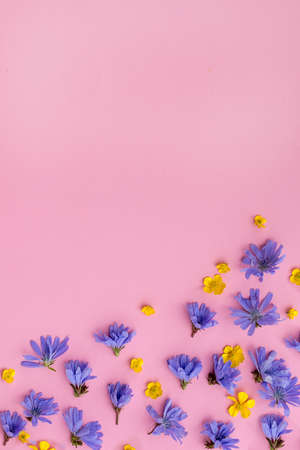 The background for your ad message is a soft pink color with wild flowers in yellow and blue shades....